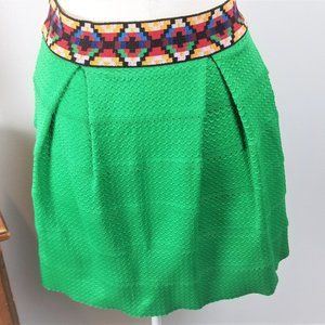 AINA BE Green Pleated Skirt with Zipper Navajo Sty